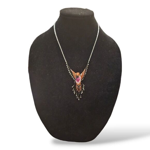 Hand Beaded 3D Hummingbird Statement Necklace - Picture 1 of 12